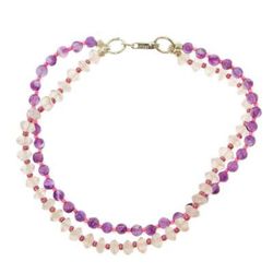 Bold Colors,'Amethyst and Rose Quartz Double Strand Bracelet'