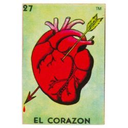 Folk Heart,'Mexican Wood Magnet with Red Heart Decoupage'