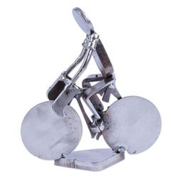 Ecological Morning,'Handcrafted Recycled Scrap Metal Statuette of Man Biking'