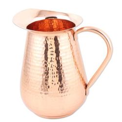 Traditional Allure,'Polished Copper Pitcher with a Hammered Finish from India'