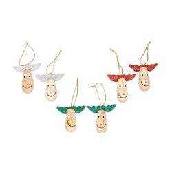 Joyful Reindeer,'6 Wood Holiday Reindeer Ornaments with Glitter Accents'