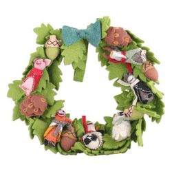 BarnyardParty,'Leafy Barn Animal Themed Green Wool Felt Wreath from India'