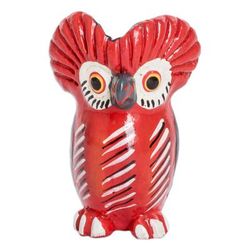 'Small Ceramic Owl Figurine in Red Hand-Painted in Guatemala'