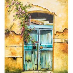 The Old Threshold,'Old Threshold with Flowers in Antigua Guatemala Oil Painting'