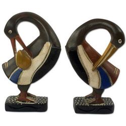 Ghanaian Sankofa Birds,'Ghanaian Sankofa Bird Wood Sculptures (Pair)'