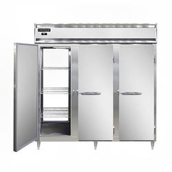 Continental D3RRFNPT 78" 3 Section Pass Thru Commercial Combo Refrigerator Freezer - Solid Doors, Top Compressor, 115v, Silver