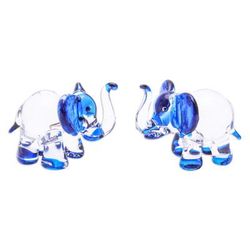 'Set of 2 Elephant-Themed Handblown Glass Figurines in Blue'