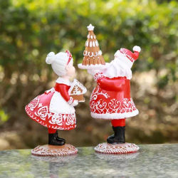 Décorations de Noël en résine de jardin extérieur jolis couples tenant des coffrets cadeaux gâteau