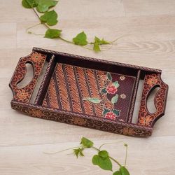 Summer in Java,'Handcrafted Traditional Batik Brown Pule Wood Tray from Java'