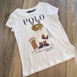 Ralph Lauren Shirts & Tops | 2 Lauren Girls' Christmas Tees, White Polo Bear Graphic 4t | Color: Red/White | Size: 4tg