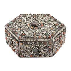 Garden Splendor,'Handcrafted Embossed Nickel-Plated Brass Jewelry Box'