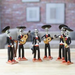 'Set of 6 Painted Classic Mariachi-Themed Ceramic Sculptures'