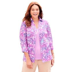 Plus Size Women's Print Buttonfront Shirt by Catherines in Dark Violet Wax Print (Size 0X)