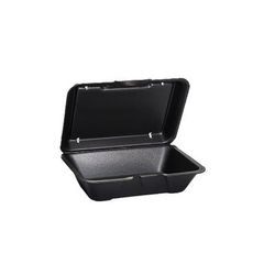 Genpak 20500---3L Hinged Lid Food Container - 9 3/16"L x 6 1/2"W x 2 7/8"H, Polystyrene Foam, Black, Single Compartment