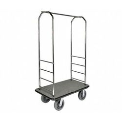 CSL 2000BK-020 GRY Luggage Cart w/ Carpeted Deck - 43"L x 23"W x 72 1/2"H, Chrome, Silver