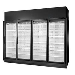 True TRM4M-BLK-WHT-1BLKRRRR-YY-4 126 1/2" Four Section Supermarket Display Refrigerator, 4 Right Hinge Doors, Black, 208-240v | True Refrigeration