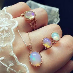 3 pz/set di set di gioielli in opale naturale set di orecchini con ciondolo in pietra preziosa di