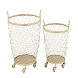 Set Of 2 Modern Gold Metallic Rolling Basket Storage Cart by Quinn Living in Gold