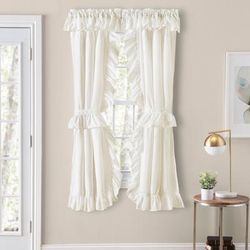 Wide Width Classic Wide Ruffle Ruffled Priscilla With Tiebacks by Ellis Curtains in Natural (Size 84" W 63" L)