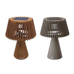 Ira Outdoor Solar LED Teak Table Lamp - Gray - Frontgate