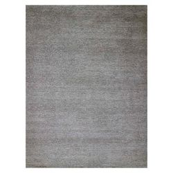 Flannel Gray, Hand Knotted, Modern Tone on Tone, Velvety Wool, Bohemian Grass Design, Undyed Oriental Plain Rug 10'1"x13'9"