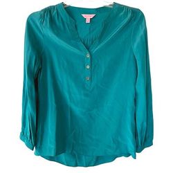 Lilly Pulitzer Tops | Lilly Pulitzer Size S Silk Emerald Green Top Gold Buttons | Color: Green | Size: S