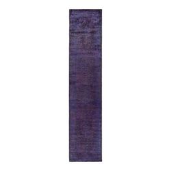 Overton Hand Knotted Wool Vintage Inspired Modern Contemporary Overdyed Purple Runner Rug - 3' 1" x 14' 10"
