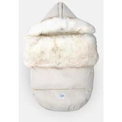 7 A.M. Enfant Plushpod Footmuff - Tundra Heather Beige / White Faux Fur (0-18m)