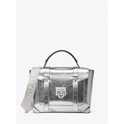 Michael Kors Manhattan Medium Metallic Satchel Silver One Size