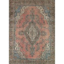 Pink Tabriz Persian Vintage Area Rug Handmade Floral Wool Carpet - 9'9" x 12'9"