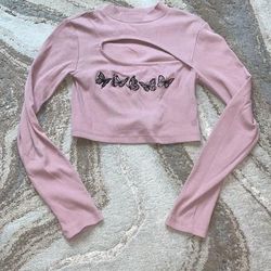 Urban Outfitters Tops | Cropped Long Sleeve, Size M | Color: Pink/Purple | Size: M