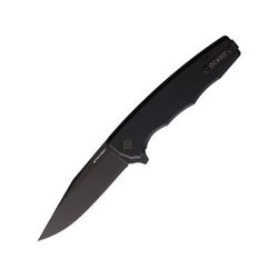 Ocaso Knives Strategy Folding Knife 4.5in Closed 3.5in K110 Black Clip Point Blade Black Aluminum Handle 29BAB