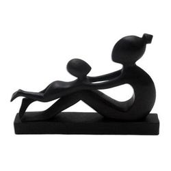 Shape of Love,'Suar Wood Mother and Child Sculpture'