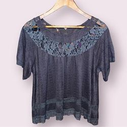 Free People Tops | Free People Floral Lace Flowy Top In Black | Color: Black | Size: See Measurement