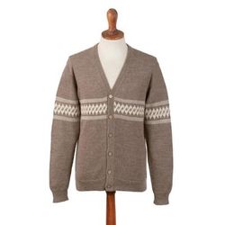 Taupe Sensations,'Men's Knit Baby Alpaca Cardigan in Taupe and Ivory'