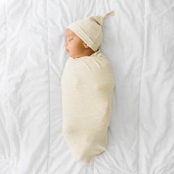 Heather Oatmeal Ribbed Swaddle & Hat Set - OSFA