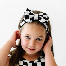 Cool Checks Luxe Baby Girl Soft & Stretchy Bamboo Bow Headbands - Newborn - 3T