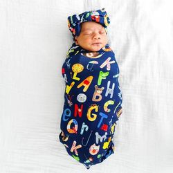 Navy Alphabet Friends Swaddle & Headband Set - OSFA