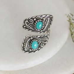 Call from Paradise,'Classic Leafy and Floral Reconstituted Turquoise Wrap Ring'