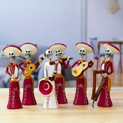Underworld Girl Serenade,'Set of 6 Painted Classic Female Mariachi Ceramic Sculptures'