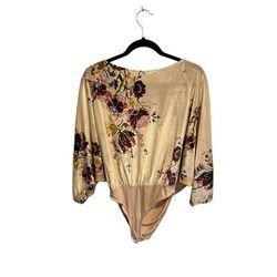 Free People Tops | Intimately Free People Womens Velvet Floral Slouchy Babe Bodysuit Cream Sz Xs | Color: Cream | Size: Xs