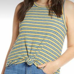 Madewell Tops | Madewell Audio Knot-Front Tank Top In Stripe | Color: Blue/Gold | Size: M