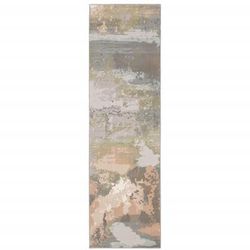 HomeRoots 2' X 8' Sage Pink And Cream Abstract Power Loom Stain Resistant Runner Rug - 90.55