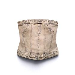 Zara Tops | Corset Style Denim Top Trf | Color: Gray | Size: Xs