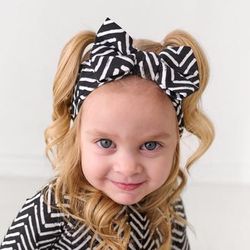 Monochrome Chevron Luxe Baby Girl Soft & Stretchy Bamboo Bow Headbands - Newborn - 3T