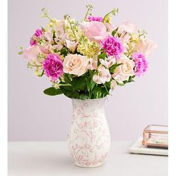 1-800-Flowers Flower Delivery Splendid Spring Double Bouquet W/ Precious Pink Rose Vase
