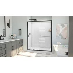 Dreamline DreamLine Infinity-Z 30 inch D x 60 inch W x 78 3/4 inch H Semi-Frameless Sliding Shower Door in Matte Black and Clear Glass, Left Drain Shower Base, and Wall Kit in White D2096030XXL0009