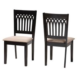 Genesis Modern Beige Fabric And Dark Brown Finished Wood 2-Piece Dining Chair Set by Baxton Studio in Beige Dark Brown