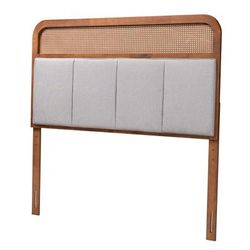 Esti Mid-Century Modern Light Grey Fabric And Ash Walnut Finished Wood King Size Headboard With Ratt by Baxton Studio in Grey Ash Walnut (Size QUEEN)