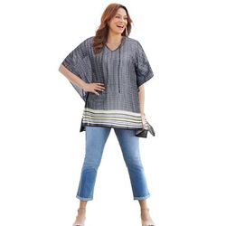 Plus Size Women's Georgette Peasant Poncho by Catherines in Black Zigzag Border (Size 4X/5X)